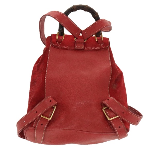 GUCCI Bamboo Backpack Suede Red Gold 003 58 0030 Auth bs19461 - Picture 2 of 16
